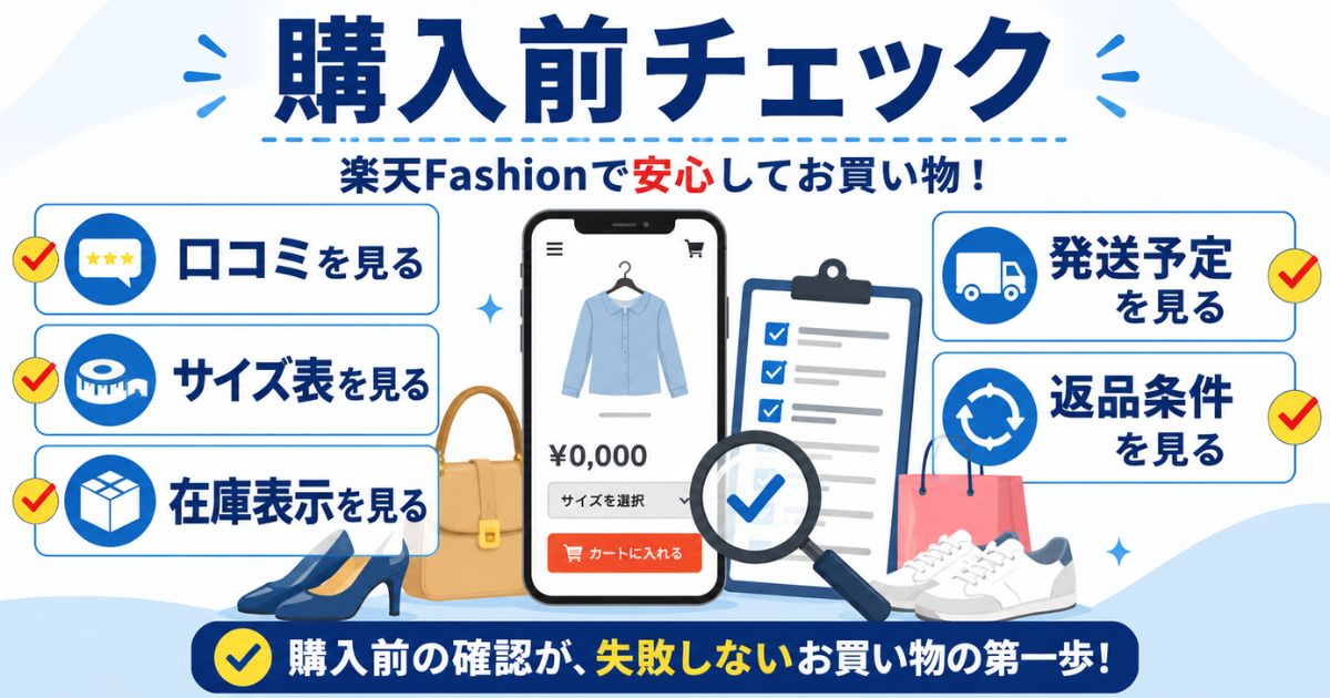 楽天Fashionで口コミ・サイズ表・在庫表示・発送予定・返品条件を購入前に確認する画像