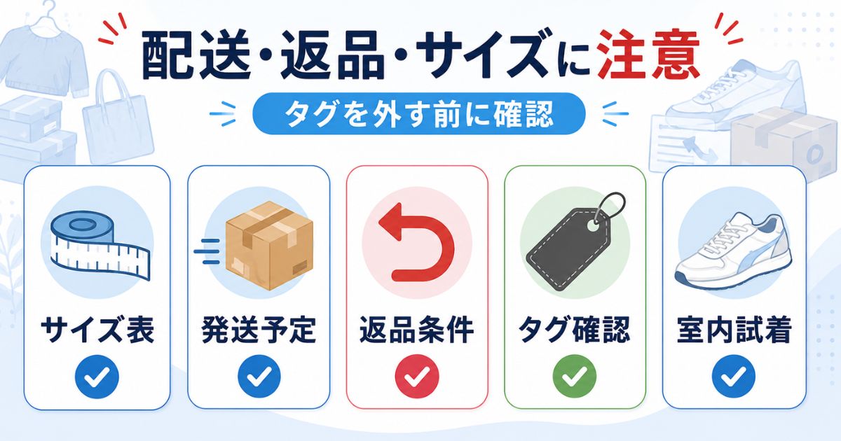 楽天Fashionの配送、返品、サイズ感で失敗しないための確認ポイント画像
